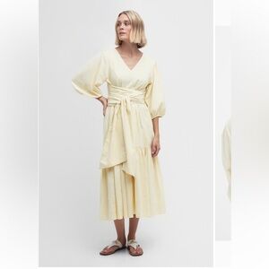 Barbour - Annie dress- puff sleeve linen and cotton midi. Size 8